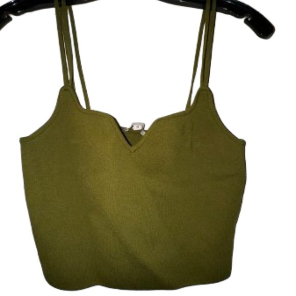 The Sei Double Strap Curved Knit Top In Olive Green - Picture 1 of 5